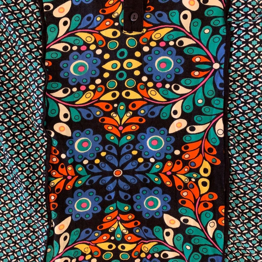 ULLA POCKEN Blue Orange Floral Mixed Print Henley Cotton Knit Tunic Dress 20/22 - Picture 11 of 12